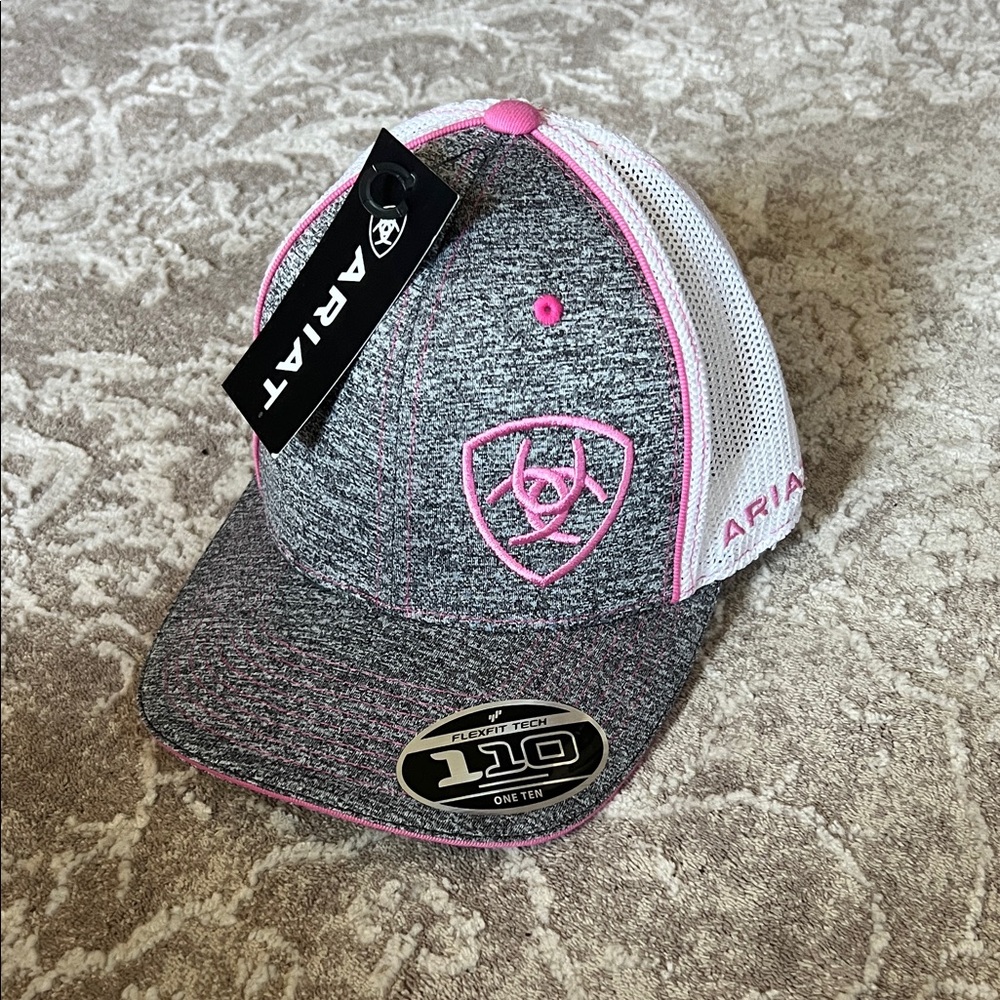 Ariat Heathered Gray and Pink Logo Cap